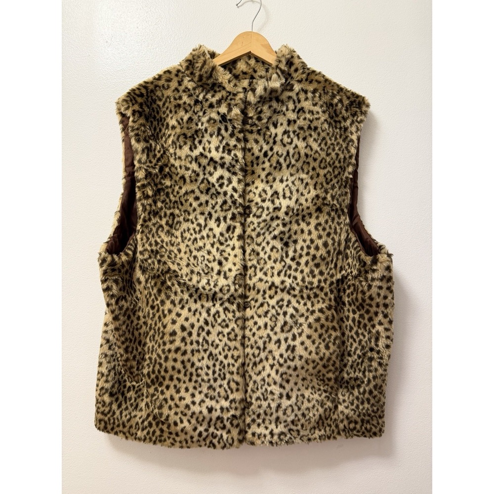 Faux Fur Vest Donna Salyers Fabulous Furs Leopard Print Women's XL Sleeveless
